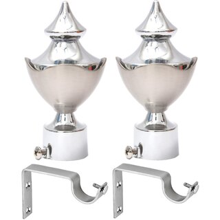                       Easyhome Furnish Metal Silver Curtain Brackets With Support Set Of 2 Ecb-103C                                              