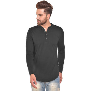                       PAUSE Black Solid Cotton Round Neck Slim Fit Full Sleeve Men's Knitted Shirt                                              
