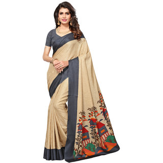 Glamour Beige Silk Printed Saree With Blouse