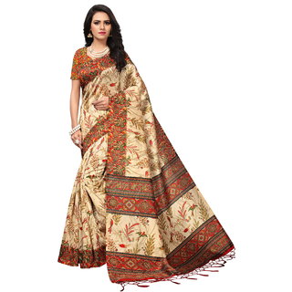 Glamour Beige Silk Embellished Saree With Blouse