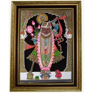 Shreenathji Shrinathji Rajbhog hand wood painting gold leaf extra large wood painting with frame