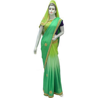 Indians Boutique  Calcutta Handwork  Saree (Green)