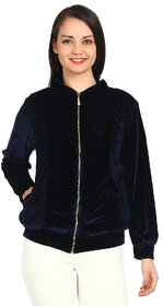 Raabta Fashion Navy Velvet Full Sleeves Casual Jackets For Women