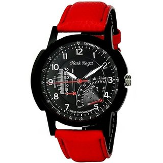 Buy Mark Regal Round Dail Red Leather StrapMens Quartz Watch For Men ...