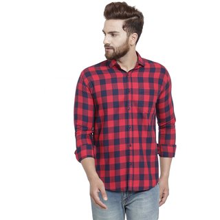 Pacman Red Checkered Smart Slim Fit Mens Formal Cotton Shirt SHFS0137