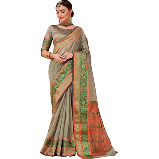 Ashika Slate Grey Cotton Silk Woven Gadwal Saree for Women with Blouse Piece