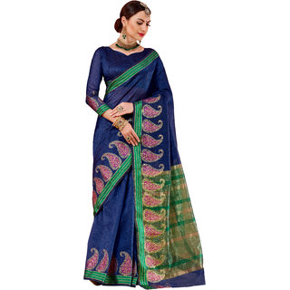 Ashika Navy Blue Cotton Silk Woven Gadwal Saree for Women with Blouse Piece
