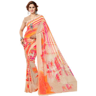 Ashika Printed Party Wear Shaded Light Beige Georgette Saree for Women with Blouse Piece