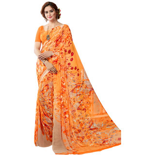 Ashika Printed Party Wear Shaded Dark Orange Georgette Saree for Women with Blouse Piece