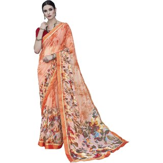 Ashika Shaded Light Orange Georgette Printed Party Wear Saree for Women with Blouse Piece