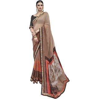 Ashika Shaded Light Brown Georgette Printed Party Wear Saree for Women with Blouse Piece