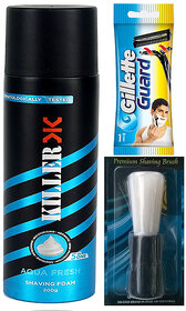 Combo Pack of 3 Killer Saving Foam 200 g + Gillette Razor and Saving Brush
