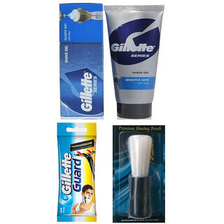 Combo Set Of 3 Gillette Shave Gel+ Razor Guard + Saving Brush
