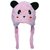 Tumble Light Pink Animal Face Baby Fur Winter Cap with Tie Knot  (12-18 Months)