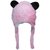 Tumble Light Pink Animal Face Baby Fur Winter Cap with Tie Knot  (12-18 Months)