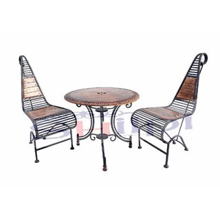 Shilpi Wooden Iron Carved Decorative Folding Table With 2 Chair Shilpi Wooden Iron Carved Decorative Folding Table With 2 Chair Set Garden Coffee
