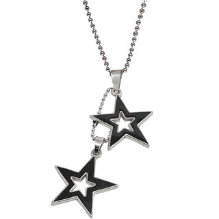 Sullery Rock Star Twice Star Pendant With Chain  Black And Silver  Zinc AlloyMetal Star Pendant Necklace