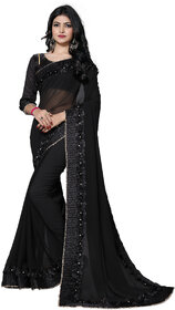 Hirvanti Fashion Designer Black Georgette Embroidery Saree With Blouse Piec