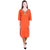 Nascency Cotton Solid V-Neck 3/4 Sleeve Straight Orange Casual and Party Wear Women Kurti