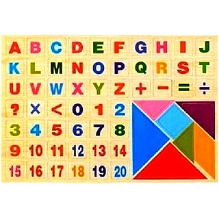 SHRIBOSSJI Magnetic Alphabet Tray With Tangram Educational Toy (Alphabets, Numbers, Signs  Shapes)  (Multicolor)