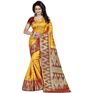 Dwarkesh Fashion Yellow Color Banarasi Silk Saree With Blouse Piece (RUBY YELLOW)