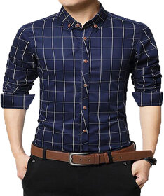 Gladiator Products Navy Trendy Check Cotton Shirt