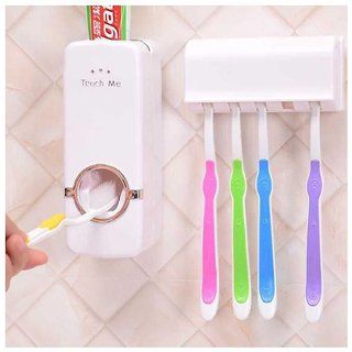                       Automatic Toothpaste Dispenser Squeezer And Toothbrush Holder Bathroom Dust-Proof 5 Pcs Toothbrush Holder Sets white                                              
