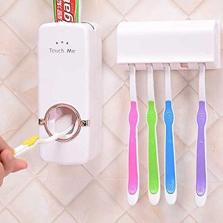                       Touch Me Automatic Vacuum Toothpaste Dispenser With Toothbrush Holder (Toothbrush Holder),5Pieces white                                              