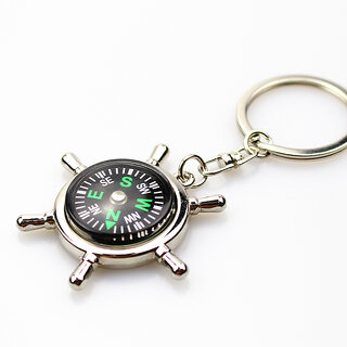 Imstar Silver Metallic Key Chain with Compass for Car Auto Bike Cycle Home Key Ring keychain