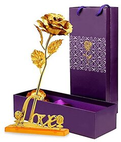 24K Golden Rose 10 Inches with Love Stand - Best Gift For Loves Ones, Valentine Day, Mother Day, Anniversary, Birthday