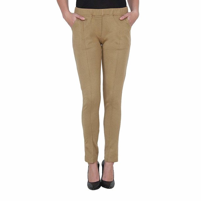 Creations Regular Fit Women Checked Skin Colour Polyester Blend Trousers
