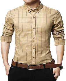 Gladiator Products Trendy Check Biege Regular Fit Shirt