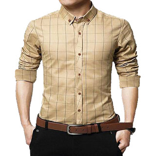 Singularity Products Trendy Check Biege Regular Fit Shirt