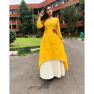 Buy Zipker Pure Rayon Skirt Rose Mirror Print Kurti Yellow White Online 1299 from ShopClues