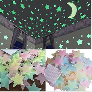 Plastic 3D Fluorescent Glow in The Dark Star Multicolor Wall Sticker -50 pcs