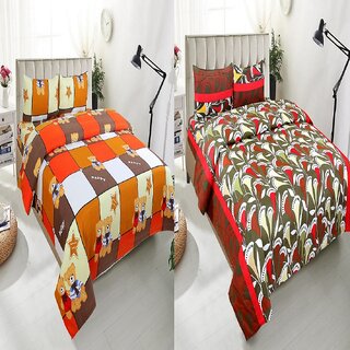 NY Stores Elegant Print Microfiber 2 Double Bedsheet with 4 Pillow Covers - Floral, Multicolour