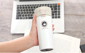 Style Homez STAX Tumbler, Double Wall Stainless Steel Vacuum Insulated Coffee Flask With Safety Lock Sipper, White Color 300 ml Hot n Cold