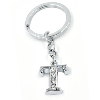 Faynci Alphabet T Metal Key Chain For Unisex with attractive Diamond