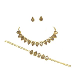                       Fancy Golden Tilak Stone Necklace Set                                              
