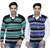 Christy's Collection Striped V-Neck Casual Green-Blue Men's Sweater