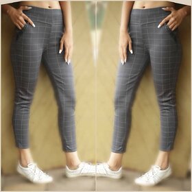 Seller Imported Grey Color Check's Stretchable Pants / Jeggings /Gym Wear /Yoga Wear /Casual Wear /Sport's Wear