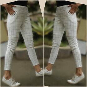 Seller Imported White Color Check's Stretchable Pants / Jeggings /Gym Wear /Yoga Wear /Casual Wear /Sport's Wear