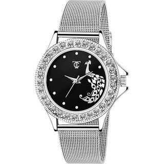 True Colors Black Peacock Dial Silver Strap Analog watch for Girls and Women Watch - For Women