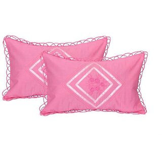 Manvi Creations Embroidered Cotton Pillow Cover Set of 2 Light pink