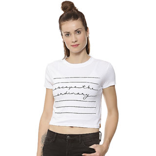 Campus Sutra Women's White Printed Crop Tops