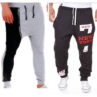 Pack Of 2 Black  Grey Polycotton Trackpants in Trendy Pattern