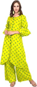 Gaba Creation Fancy and trendy kurti with a Plazzo for women-Yellow and green