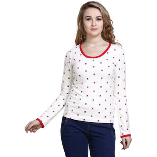                       Popster Multi Printed Cotton Round Neck Slim Fit Long Sleeve Womens T-Shirt                                              
