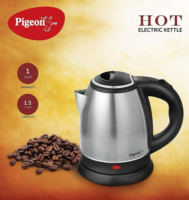 Pigeon 1.5L electric hot kettle with Hygienic stainless steel body, and 1  year warranty for