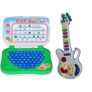 Combo of Mini English Learning Laptop and Musical Guitar with Button
